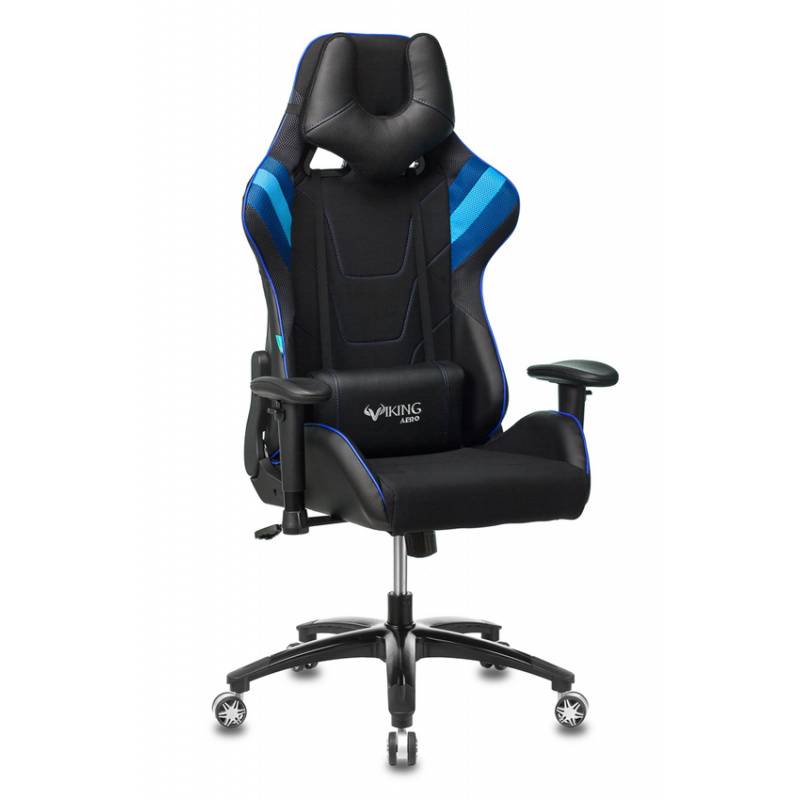 Кресло игровое геймерское Бюрократ VIKING 4 AERO BLUE две подушки черный/синий искусст.кожа/ткань главное фото